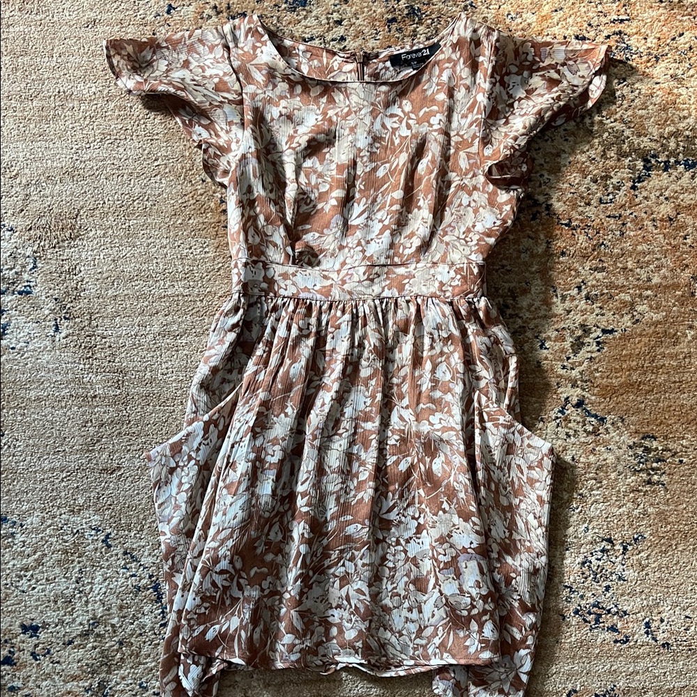 Forever 21 Asymmetrical Floral Dress in Brown and Cream